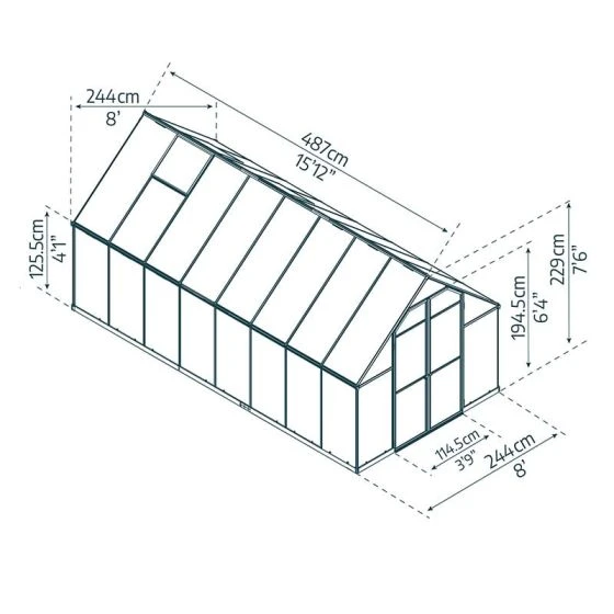 8' X 16' Palram Canopia Essence Large Walk In Aluminium Framed Greenhouse (2.44m X 4.87m) - Image 3