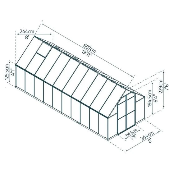 8' X 20' Palram Canopia Essence Large Walk In Aluminium Framed Greenhouse (2.44m X 6.07m) - Image 3