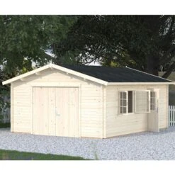 Palmako Roger 4.5m X 5.5m Extra Wide Log Cabin Single Garage (44mm) - Double Doors