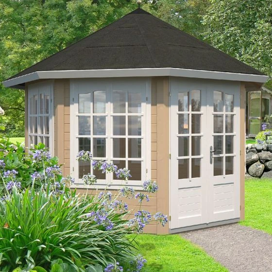 Palmako Veronica 3.4m X 3.4m Octagonal Summer House Log Cabin (34mm) - 7 Windows - Image 8
