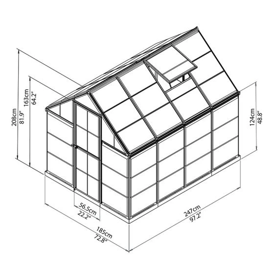 6'x8' Palram Canopia Harmony Walk In Silver Polycarbonate Greenhouse (1.8x2.4m) - Image 3