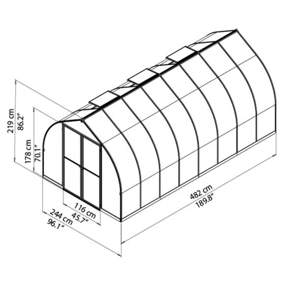 8'x16' Palram Canopia Bella Large Walk In Silver Aluminium Framed Greenhouse (2.4x4.8m) - Image 3