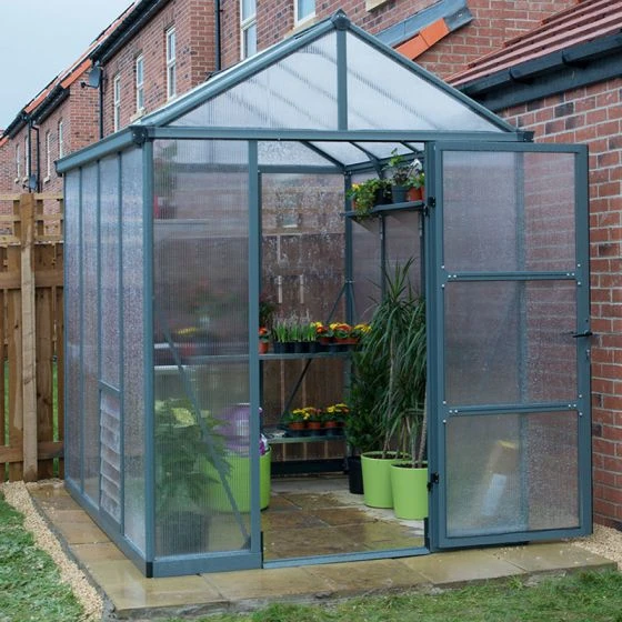 6'x8' Palram Canopia Glory Grey Walk In Polycarbonate Greenhouse (1.8x2.4m) - Image 2