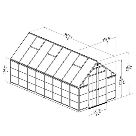 8' X 16' Palram Canopia Balance Silver Greenhouse (4.87m X 2.44m) - Image 3