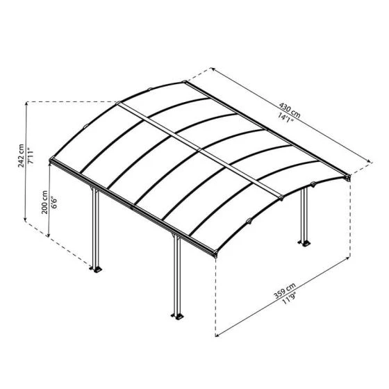 12' X 15' Palram Canopia Arcadia 4300 Grey Metal Carport (3.59m X 4.3m) - Image 4