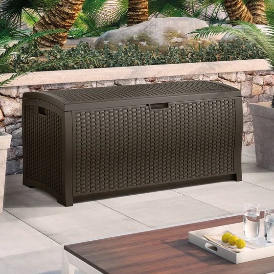 4' X 2' (1.27 X 0.65m) Suncast Resin Wicker Deck Box - Plastic Garden Storage - Image 2