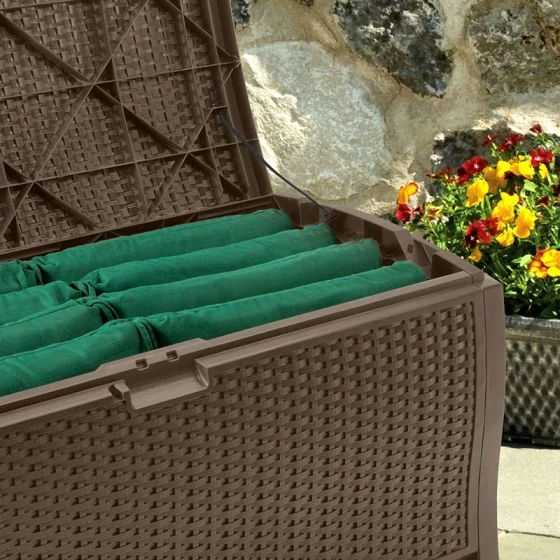 4' X 2' (1.27 X 0.65m) Suncast Resin Wicker Deck Box - Plastic Garden Storage - Image 3