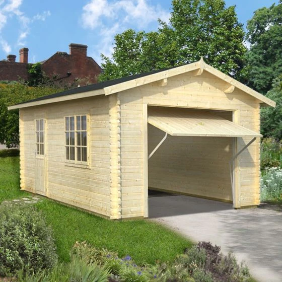 Palmako Roger 3.6m X 5.5m Log Cabin Single Garage (44mm) - Up And Over Door - Image 2