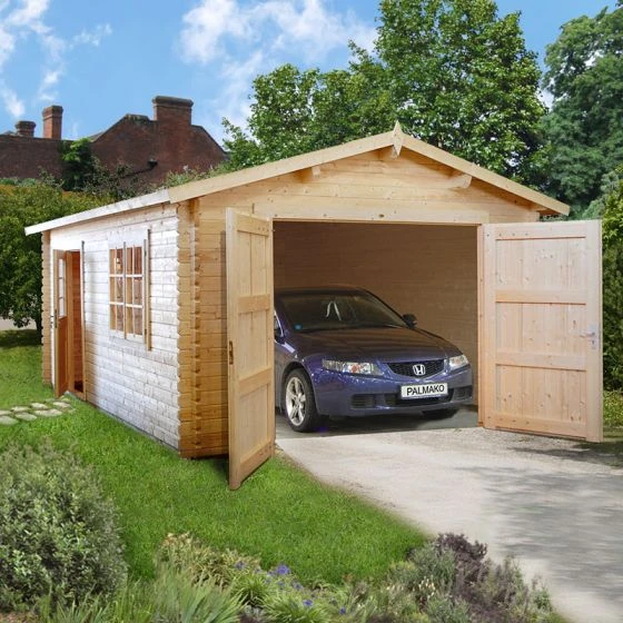 Palmako Roger 3.6m X 5.5m Log Cabin Single Garage (44mm) - Double Doors - Image 2