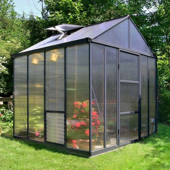 8'x8' Palram Canopia Glory Grey Walk In Polycarbonate Greenhouse (2.4x2.4m) - Image 2