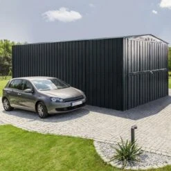 10' X 15' Globel Anthracite Grey Double Door Metal Garage (3.07m X 4.64m)