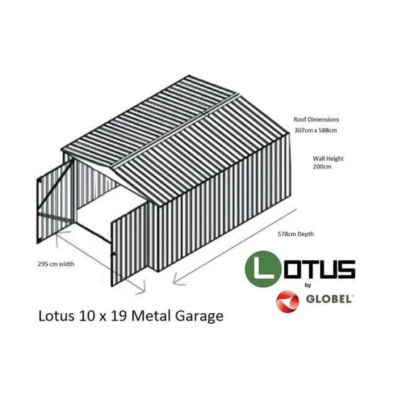 10' X 19' Globel Anthracite Grey Double Door Metal Garage (3.07m X 5.88m) - Image 3