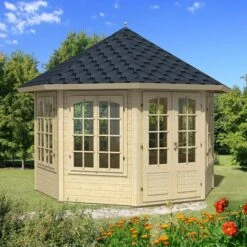 Palmako Veronica 3.4m X 3.4m Octagonal Summer House Log Cabin (34mm) - 7 Windows