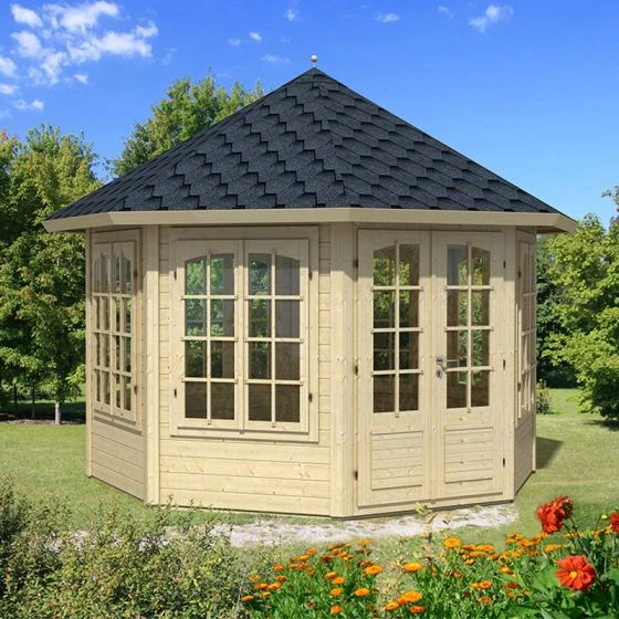 Palmako Veronica 3.4m X 3.4m Octagonal Summer House Log Cabin (34mm) - 7 Windows