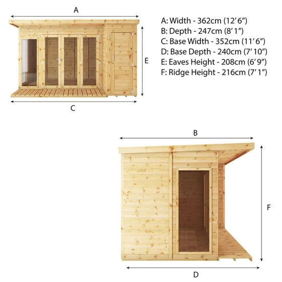 12' X 8' Mercia Premium Summer House With Side Shed (3.69m X 2.41m) - Image 3
