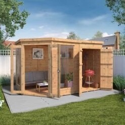 11' X 7' Mercia Corner Shiplap Wooden Garden Summer House With Side Shed (3.2m X 2.1m)