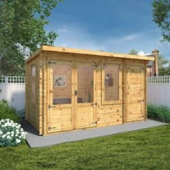 Mercia Visby 4.1m X 2.4m Pent Log Cabin With Side Shed (19mm)