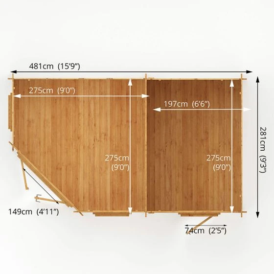 Mercia 5m X 3m Corner Log Cabin Plus Side Shed (28mm) – Double Glazed - Image 5