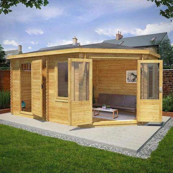 Mercia 5m X 3m Corner Log Cabin Plus Side Shed (28mm) – Double Glazed - Image 3