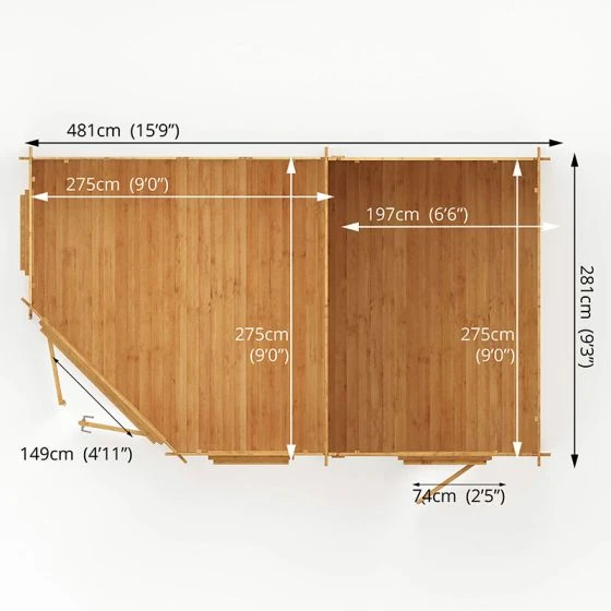 Mercia 5m X 3m Corner Log Cabin Plus Side Shed (34mm) – Double Glazed - Image 5