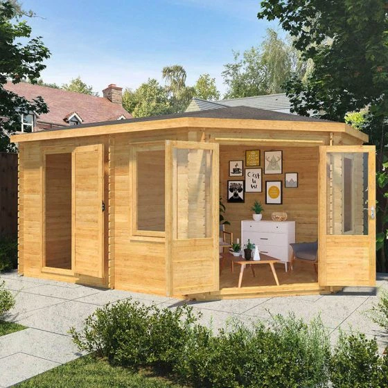 Mercia 5m X 3m Corner Log Cabin Plus Side Shed (34mm) – Double Glazed - Image 3