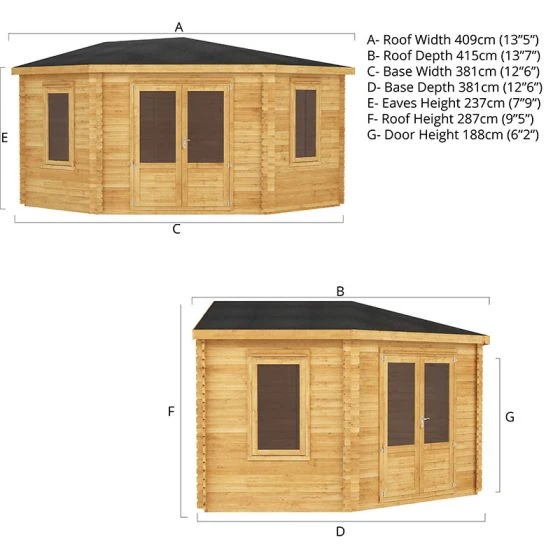 Mercia 4m X 4m Corner Log Cabin (34mm) - Double Glazed - Image 3
