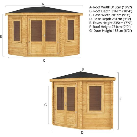 Mercia 3m X 3m Corner Log Cabin (44mm) - Double Glazed - Image 4