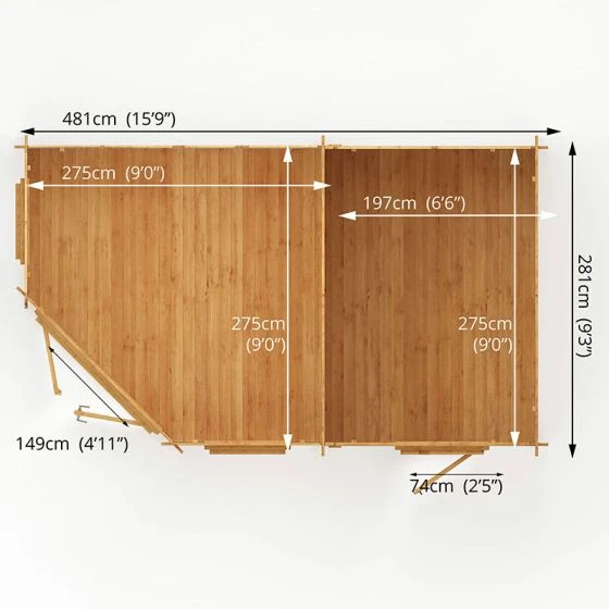 Mercia 5m X 3m Corner Log Cabin Plus Side Shed (44mm) – Double Glazed - Image 5