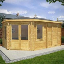 Mercia 5m X 3m Corner Log Cabin Plus Side Shed (44mm) – Double Glazed