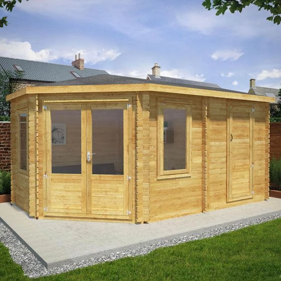 Mercia 5m X 3m Corner Log Cabin Plus Side Shed (44mm) – Double Glazed