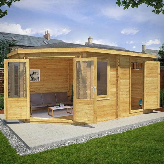 Mercia 5m X 3m Corner Log Cabin Plus Side Shed (44mm) – Double Glazed - Image 2