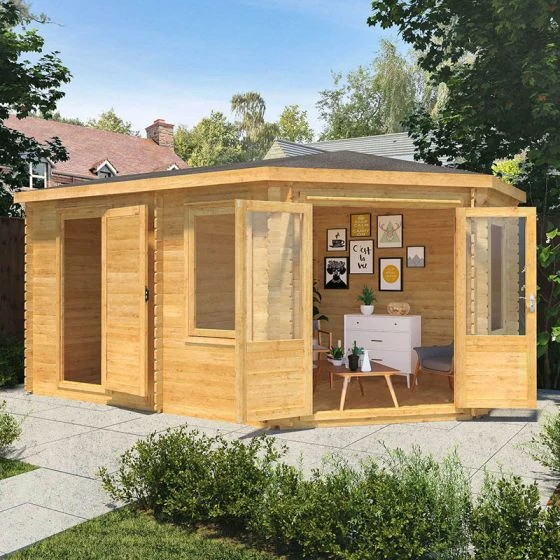Mercia 5m X 3m Corner Log Cabin Plus Side Shed (44mm) – Double Glazed - Image 3