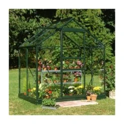 6'x4' Halls Green Frame Large Paned Toughened Glass Greenhouse (1.92x1.32m)