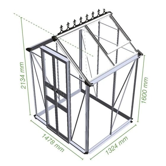 4' X 4' Halls Cotswold Birdlip Small Greenhouse In Black With Toughened Glass (1.47m X 1.32m) - Image 2