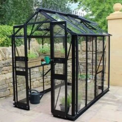 4' X 8' Halls Cotswold Birdlip Small Greenhouse In Black With Toughened Glass (1.47m X 2.56m)