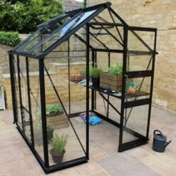 6' X 6' Halls Cotswold Burford Small Greenhouse In Black With Toughened Glass (1.94m X 1.94m)