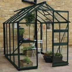 6' X 8' Halls Cotswold Burford Small Greenhouse In Green With Toughened Glass (1.94m X 2.56m)