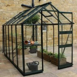 6' X 8' Halls Cotswold Burford Small Greenhouse In Black With Toughened Glass (1.94m X 2.56m)