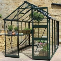 6' X 10' Halls Cotswold Burford Small Greenhouse In Green With Toughened Glass (1.94m X 3.17m)