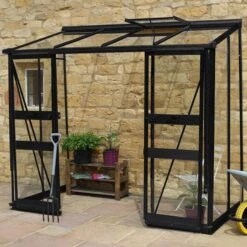 8' X 4' Halls Cotswold Broadway 84 Black Lean-To Greenhouse (2.56m X 1.32m)