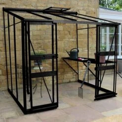 8' X 6' Halls Cotswold Broadway 86 Black Lean-To Greenhouse (2.56m X 1.93m)