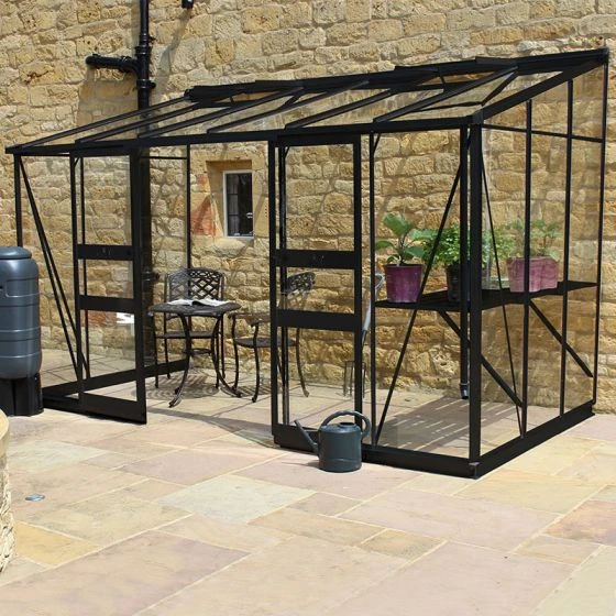 12' X 6' Halls Cotswold Broadway 126 Black Lean-To Greenhouse (3.76m X 1.93m)