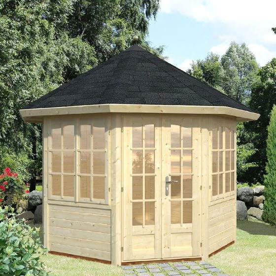 Palmako Veronica 2.9m X 2.9m Octagonal Summer House Log Cabin (28mm) - 2 Windows - Image 2