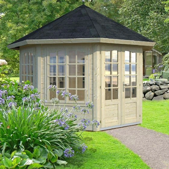 Palmako Veronica 3.4m X 3.4m Octagonal Summer House Log Cabin (34mm) - 7 Windows - Image 2